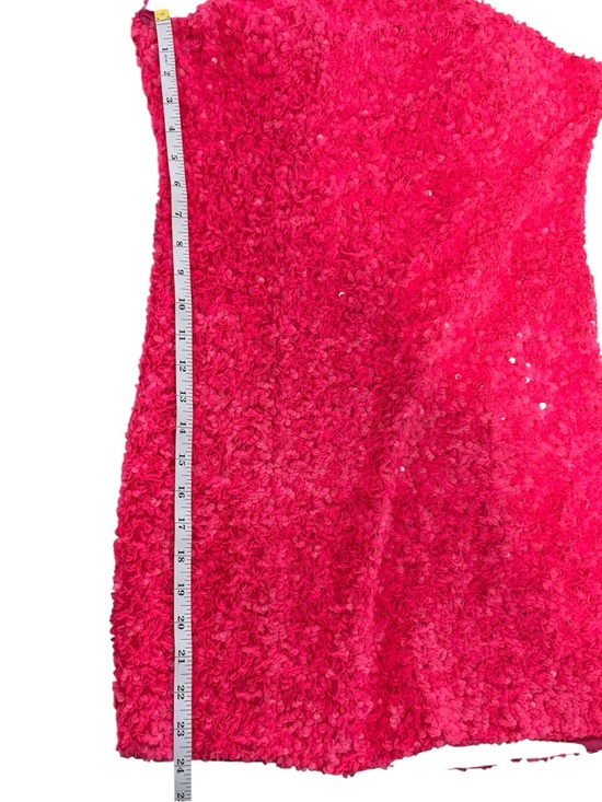 Hot Pink Sequin One Shoulder Mini Dress Textured Party Cocktail Large - Picture 6 of 9